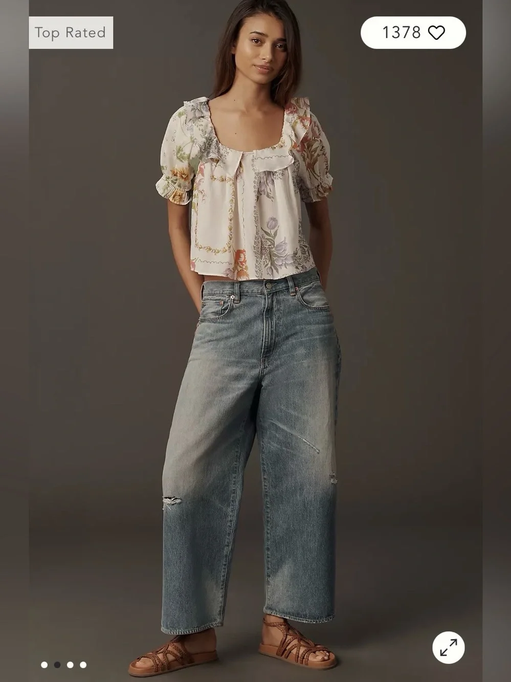 Anthropologie Puff-Sleeve Collared Blouse in Ivory Floral Size M. NWT